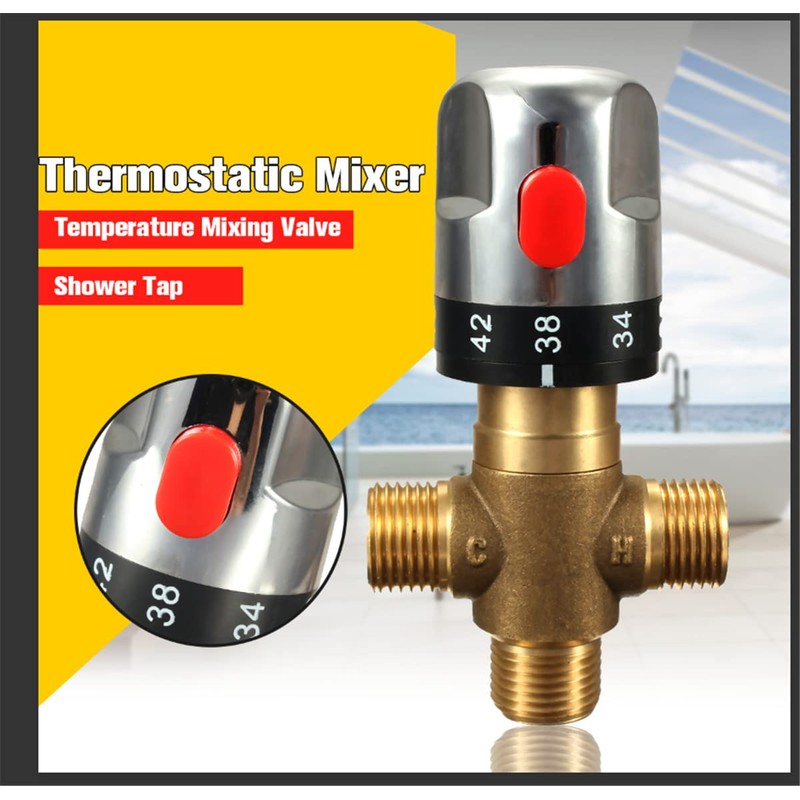 Thermostatic Mixing Valve, 3-Way Brass 19.8mm Pipe Basin Thermostatic Mixing
