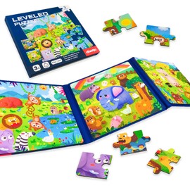 Magnetic Puzzles Travel Toys for Kids 3 4 5 Years Old Toddlers, Car Games Activities Magnets Books Girls Boys Birthday Gift （Forest Animal）