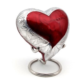 RED Heart Keepsake Urn - Mini Ash Urn Small Handcrafted Cremation Urn for Ashes - Tribute to Your Loved One - Perfect for Adults & Infants with Free Premium Velvet Box & Display Stand (RED)