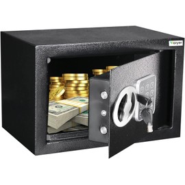 Vaiyer Electronic Safe Box for Money with Digital Keypad & Keys, Steel Alloy Drop Safe 6.7 x 9 x 6.7 in - Safety Box for Home, Office, Hotel Rooms, Jewelry, Gun, Cash