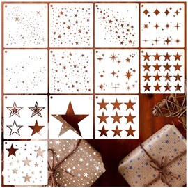 12 Pieces Sparkle Star Stencil Stars Background Craft Stencils Mixed Media Stencils for Painting on DIY Card Making Scrapbook Paper Fabric Pillows (12 Star)