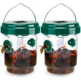 2 Pack Wasp Traps Outdoor Hanging Solar Powered Bee Trap Hornet Catcher, Reusable Yellow Jacket Trap with UV LED Light, Bee Killer Catcher for Outside