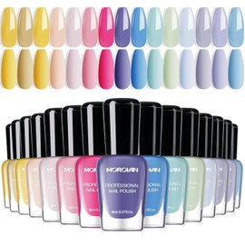 Morovan Pastel Nail Polish Set: Macaron Air Dry 15 Bright Colors 0.27oz Spring Summer Regular Fingernail Polish Kit