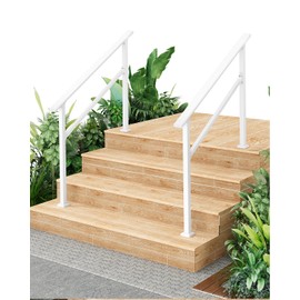 Metal Handrails for Outdoor Steps, 2 Pack Heavy-Duty Stair Railing for 1 to 5 Steps, 4 Feet Handrailing for Safety & Stability, Aluminum & Wrought Iron, Ideal for Indoor & Outdoor Use, White (4 Step)