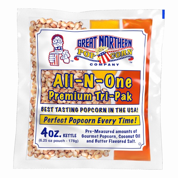 GREAT NORTHERN POPCORN COMPANY -Popcorn Packs - Pre-Measured, Movie Theater Style, All-in-One Kernel, Salt, Oil Packets for Popcorn Machines, 6.25 Ounce (Pack of 24)