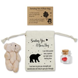 wavvter A Little Pocket Bear Hug,Sending You a Bear Hug with Pocket Hug Token Card Bear Plush Doll Heart Bottle Distance Gifts for Women Men (Pocket Bear)