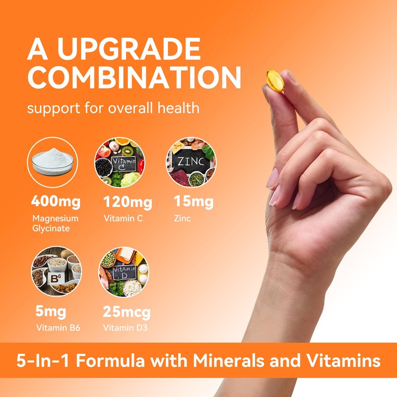 Magnesium Glycinate Supplement Softgels, Magnesium Glycinate 400mg with Zinc, Vitamin