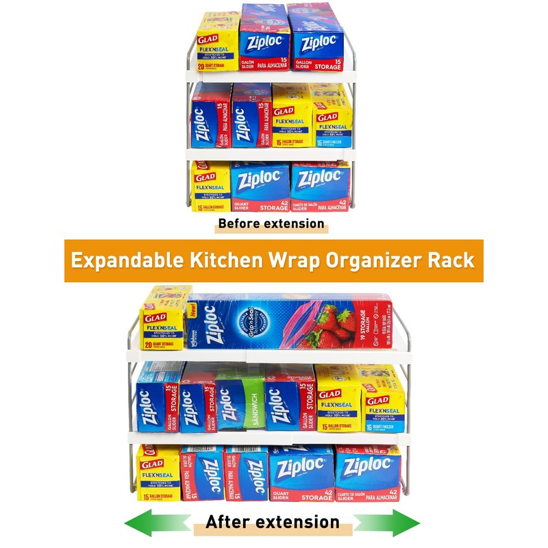 JUPELI Foil and Plastic Wrap Organizer, Expandable Kitchen Pantry Storage,