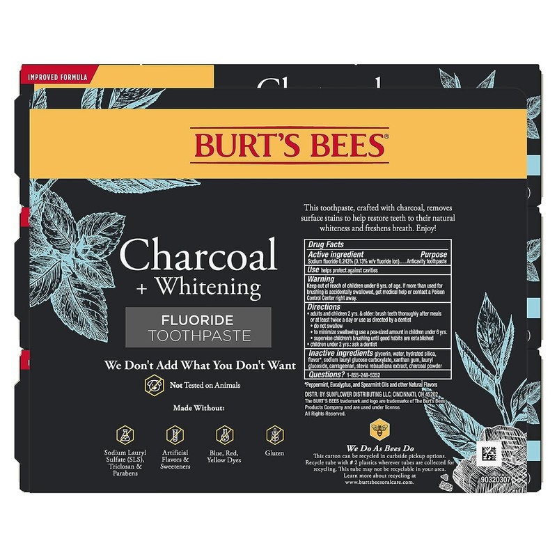 Burt's Bees Toothpaste, Natural Flavor, Charcoal with Fluoride Toothpaste, Mountain