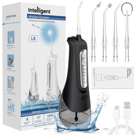 Irrigador Bucal, Limpieza Dental Portatil,6 Modos de Limpieza y 4 Puntas,Resistente al Agua IPX7,250ml Irrigador Oral Inalámbrico Portátil,Hilo Dental de Agua sin Cable para el Hogar, Viajes, Ducha (Negro)