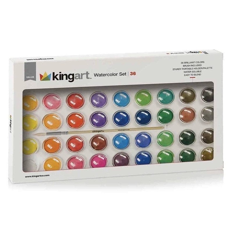 KINGART W/Brush, Set of 36 Watercolor Paint Set, Assorted 36