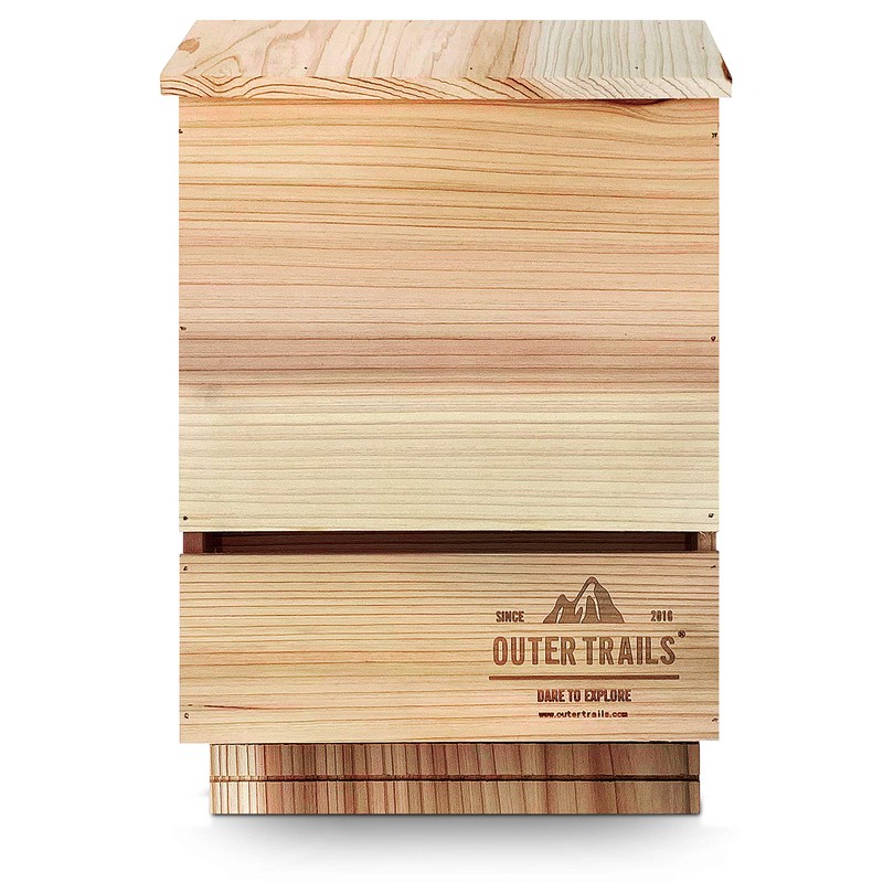 Outer Trails Bat House Outdoor Bat Habitat, Natural Cedar Wood,