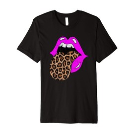 Pink Lips Leopard Tongue Shirt Vintage Trendy Animal Print Premium T-Shirt