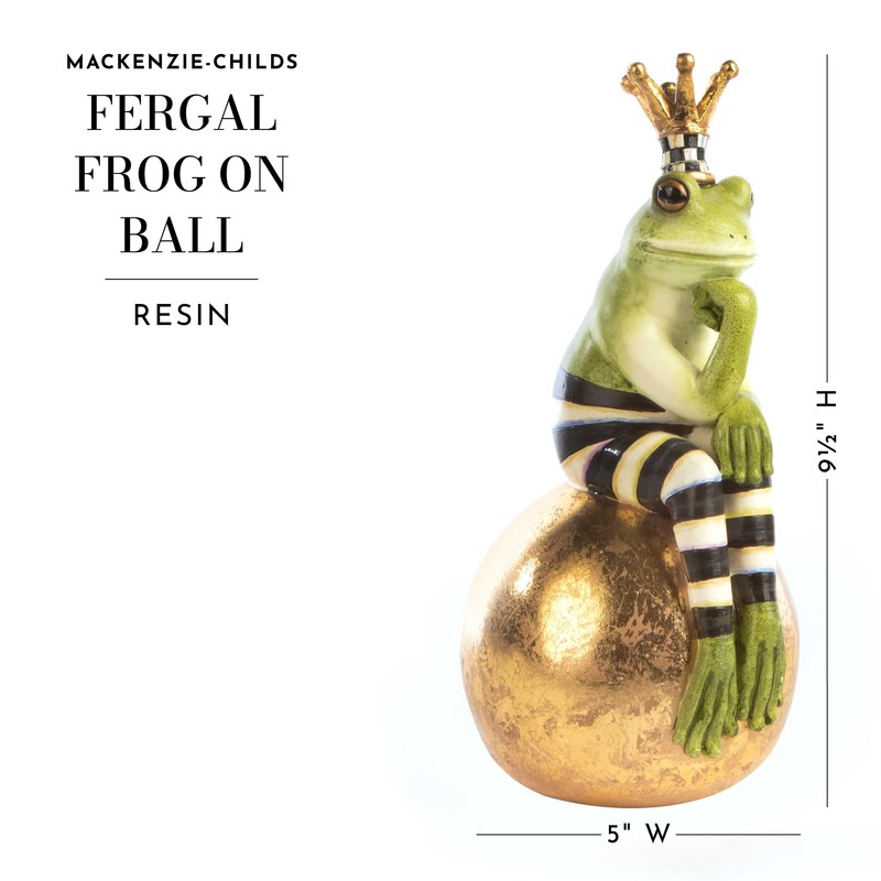MACKENZIE-CHILDS Fergal Frog on Ball, Cute Frog Statue, Unique Frog