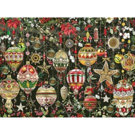 Bits and Pieces - 300 Large Piece Jigsaw Puzzle for Adults 18" x 24" - Christmas Ornaments Jigsaw Puzzle - Holiday Tree Decoration Flowers Stars Winter by Artist Barbara Behr