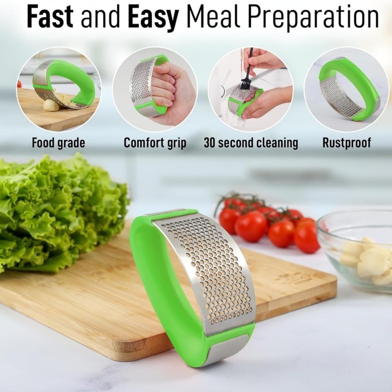 Angel's Peel Lounge Garlic Press Rocker, Stainless Steel Garlic Masher