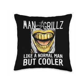 For man with grillz teeth with Grills teeth Throw Pillow