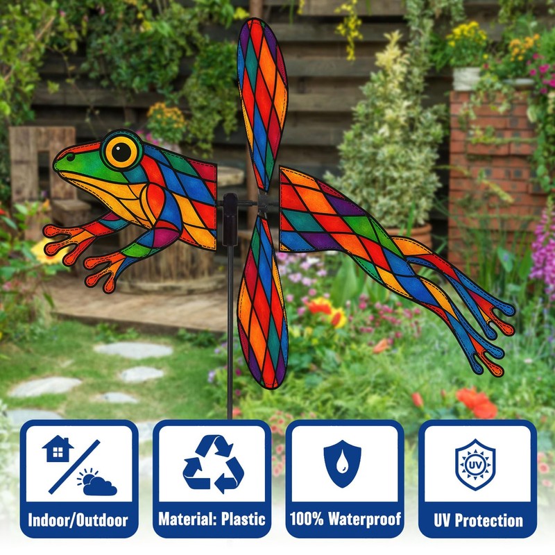 Frog Petite Spinner Outdoor, Frog Wind Spinner for Yard and