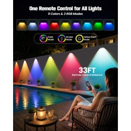 JOFIOS Fence Lights Solar Powered with Remote 12 Pack, Warm White, Cool White and RGB Color Glow LED Solar Lights Outdoor, Dusk to Dawn Solar Fence Lights for Patio, Backyard, Railing, Deck, and Wall