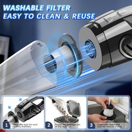Cordless Handheld Car Vacuum, 15000Pa Rechargeable Mini Cleaner with 5 Nozzles for Car Interior, Pet Hair, Keyboard and Home Office Dust
