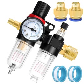 ANOMM 1/4" Air Pressure Regulator, Compressed Air Pressure Regulator Inline with Water Separator, Quick Couplings for Compressor Filter, Air Compressor Accessories Tools Kit for Air Tools