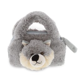 DolliBu Gray Wolf Plush Handbag - Super Soft Plush Stuffed Animal Purse for Children's Accessories, Kids Hand Bag Toy Purse, Pretend Play, Fluffy Dress Up Toy Purses for Girls & Boys