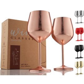 Copas de vino de acero inoxidable con tallo – Copas irrompibles de 18 onzas para fiestas al aire libre en la piscina, aniversarios y brindis de bodas - Elegante vajilla de oro rosa para champán y cócteles (juego de 2).