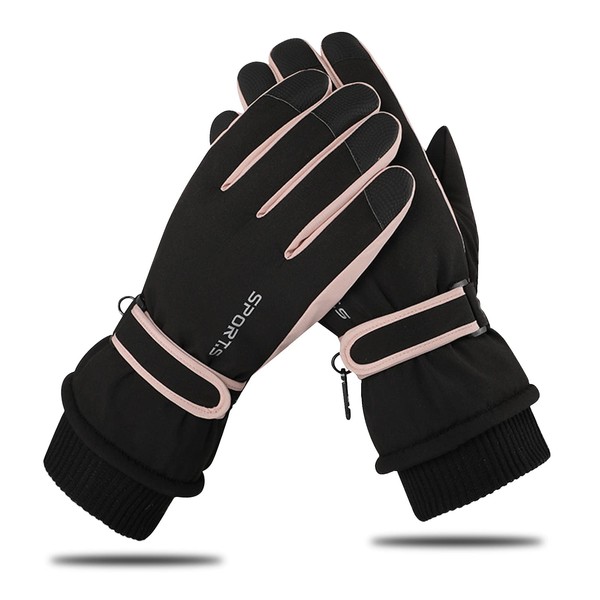 Andiker Winter Women's Ski Gloves, Winter Gloves, Warm, Waterproof Touchscreen Non-Slip Snowboarding Gloves for Skiing, Running and Cycling (Black Pink, One Size)