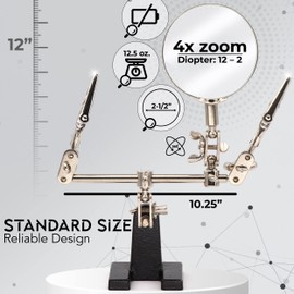 Ram-Pro Helping Hands Magnifier Glass Stand with Alligator Clips - 4X Magnifying Lens, Perfect for Soldering, Crafting & Inspecting Micro Objects