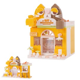 Oichy Shop Building Toy Adorable Cat Cafe Building Blocks Sets 3-in-1 Foldable House Street View Clamping Blocks for Children Teenagers Adults (Pack of 280)