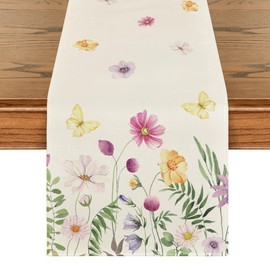 Artoid Mode Flowers Butterfly Summer Table Runner, Seasonal Kitchen Table Decoration, Indoor, Holiday, Party Decor, 40 x 140 cm