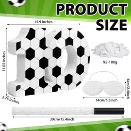 Gemscream Number 10 Soccer Piñata Bundle with Blindfold and Stick Small Piñata Party Decoration for Mexican Fiesta Cinco De Mayo School Anniversary Football Party Celebration Gift 15.75 x 11 x 2.8 in