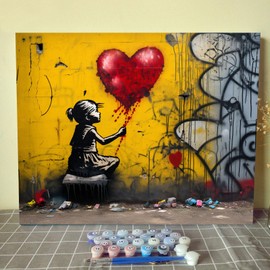 Tucocoo DIY Banksy Street Hope Paint by Number for Adults Beginner Colorful Graffiti Little Girl Painting by Numbers Kits for Adults Canvas Artwork Pop Art Modern Crafts for Home Decor16x20in Frame