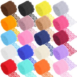 Keadic 20 Rolls 3CM Lace Ribbon, Single Side Lace Trim, Mixed Color Floral Pattern Fabric Laces Ribbon, Vintage Laces Trim for Gift Wrapping