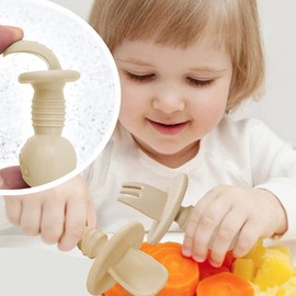 4-piece set of baby spoon, baby fork and spoon, learning spoon baby, ergonomic baby cutlery, baby learning cutlery consisting of spoon and fork, suitable for toddlers to eat independently