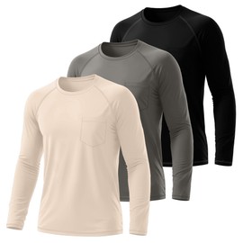 Neer 3 Pack Men's Big and Tall Shirts Long Sleeve Crew Neck Raglan Tops XL-7XL Plus Size Loose Casual Tees with Pocket(Khaki, Light Gray, Black,3X-Large)