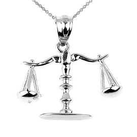 Fine Sterling Silver 3D Scales of Justice Charm Pendant Necklace, 16"