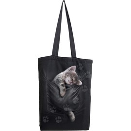 Spiral Pocket Kitten Unisex Fabric Bag, Black, black