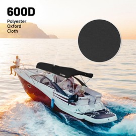 RKV86 Bimini Top for Boat Boat Awning 600D Polyester Oxford Fabric Boat Canopy for Boats from 61 inches to 66 inches in Width(Black, 3 Bow)