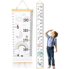 Height Growth Chart for Kids, Handing Ruler Wall Decor for Kids Removable Waterproof Canvas Height Measuring Chart Wood Frame Height Measurement Ruler from Babies to Adult for Wall Room Decor 7.9 x 79 inch
