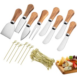 WANGXINYI Cheese Knives Set,Mini Stainless Steel Cheese Knives Butter Knife,50 pcs bamboo picksFork,Perfect Cheese Slicer with Wooden Handle,Charcuterie Accessories (Option 1)