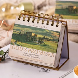 Desk Calendar - Christian Gifts/Religious Gifts for Women, Bible Gifts, 4.8" x 5.5", 365 Days of Inspriational Quotes, Flip Calendar for Desk with Thick Paper, Twin-Wire Binding - Promises