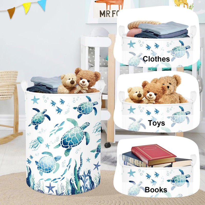 Sea Animals Laundry Hamper Ocean Fish Coral Large Storage Basket