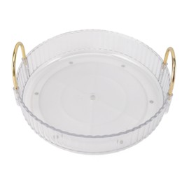 Round Storage Tray 360 Degree Rotating Waterproof Clear Desktop Organizer Display Tray with Dual Handles for Bedroom Bathroom White