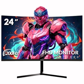 ZZA 24 Inch 200hz/180hz Curved Gaming Monitor, FHD 1080P Frameless Computer Screen, AMD FreeSync, Low Motion Blur, Eye Care for Home Office & PS5, DisplayPort & HDMI, VESA Mount - Black