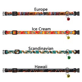 4PCS Breakaway Cat Collars with Bell, Cute Kitty Adjustable Safe Kitten Collars, 4-Pack, Nylon Pet Collars Travel Aztec Ice Cream Europe Print (Colorful)