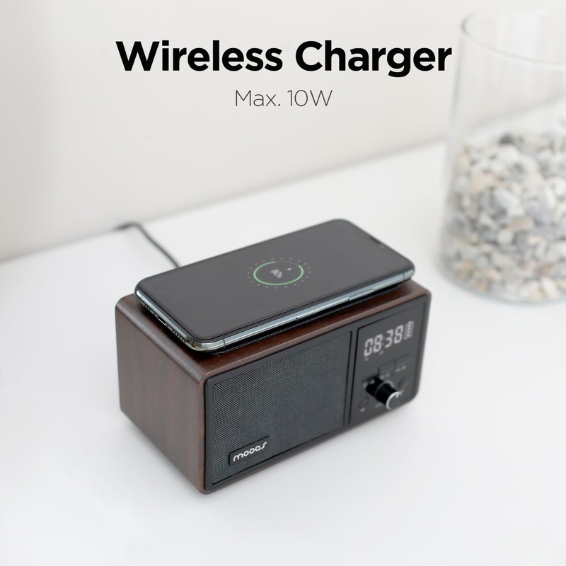 mooas Retro Bluetooth Radio Speaker Vintage Charging Desk Clock Portable