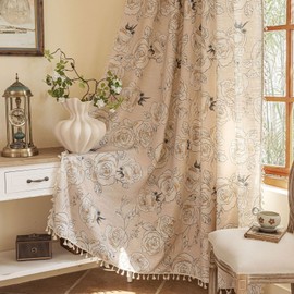 ENJOYBRIDAL Floral Curtains 96 Inches Long 2 Panels Coquette Rod Pocket Drapes Boho Bedroom Semi Sheer Aesthetic Window Curtain Panels Farmhouse Living Room Rose Decorations Tassel Window Treatments