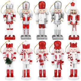 10 Pcs Christmas Nutcracker Ornaments Wooden Nutcracker Hanging Decorations 5 Inch Tall Nutcracker Figures Nutcracker Christmas Decorations Nutcracker Soldiers for Figures Puppet Toy (Red Series)