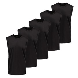 Essential Elements 5 Pack: Men's Active Quick-Dry Athletic Workout Training Gym Muscle Sleeveless Tank Top (Medium, Black)
